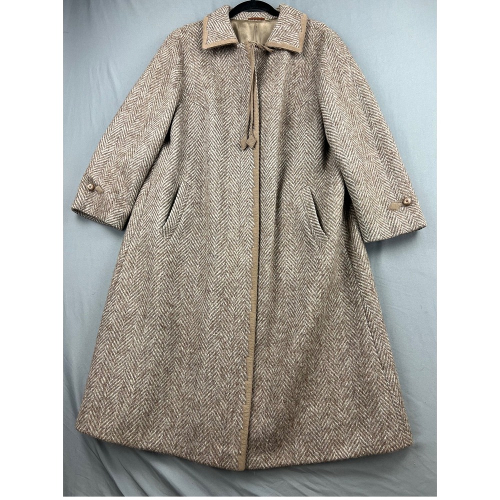 Wilken Wool Coat Women 14P Gardiner Selkirk Herringbone Brown Vintage W. Germany